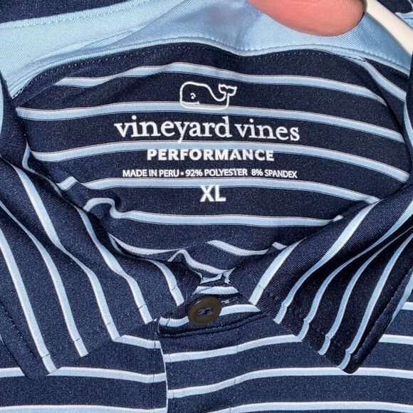 Vineyard Vines XL Men's Performance Polo Shirt Navy/light blue Striped - Picture 4 of 8